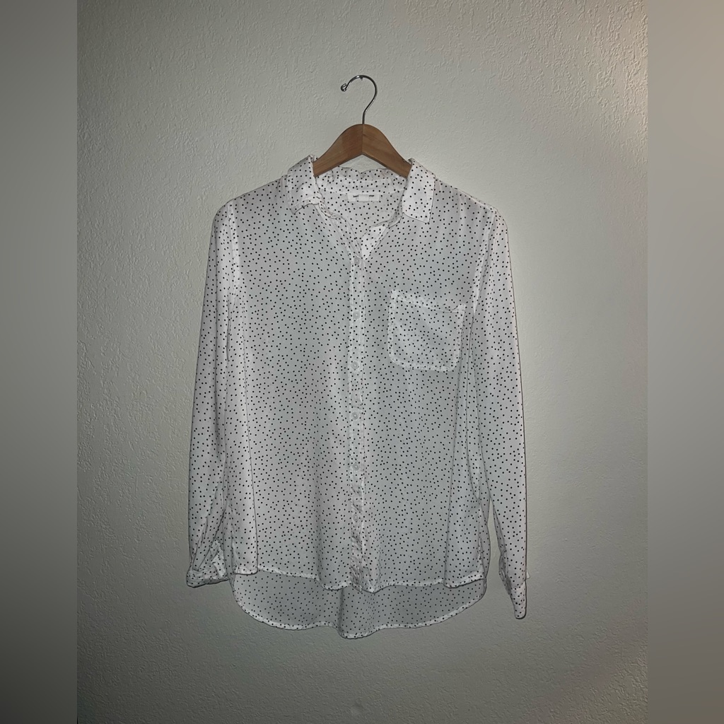 Beach Lunch Lounge Polka Dot Button-Down Effortless California Chic Size L